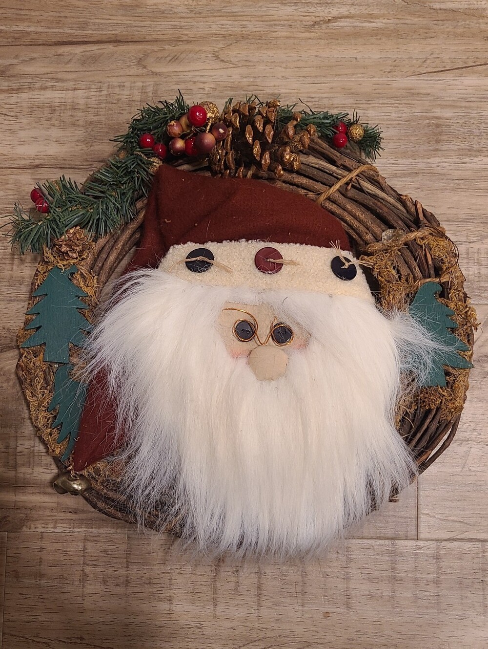 Vtg Rustic Christmas Santa Claus Grapevine Wreath Holiday Decor- 12" 🎅